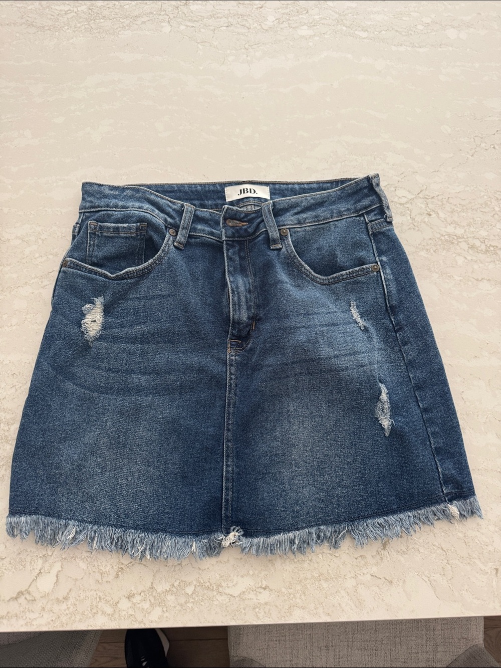 Just Black Distressed Dark Blue Denim Mini Skirt